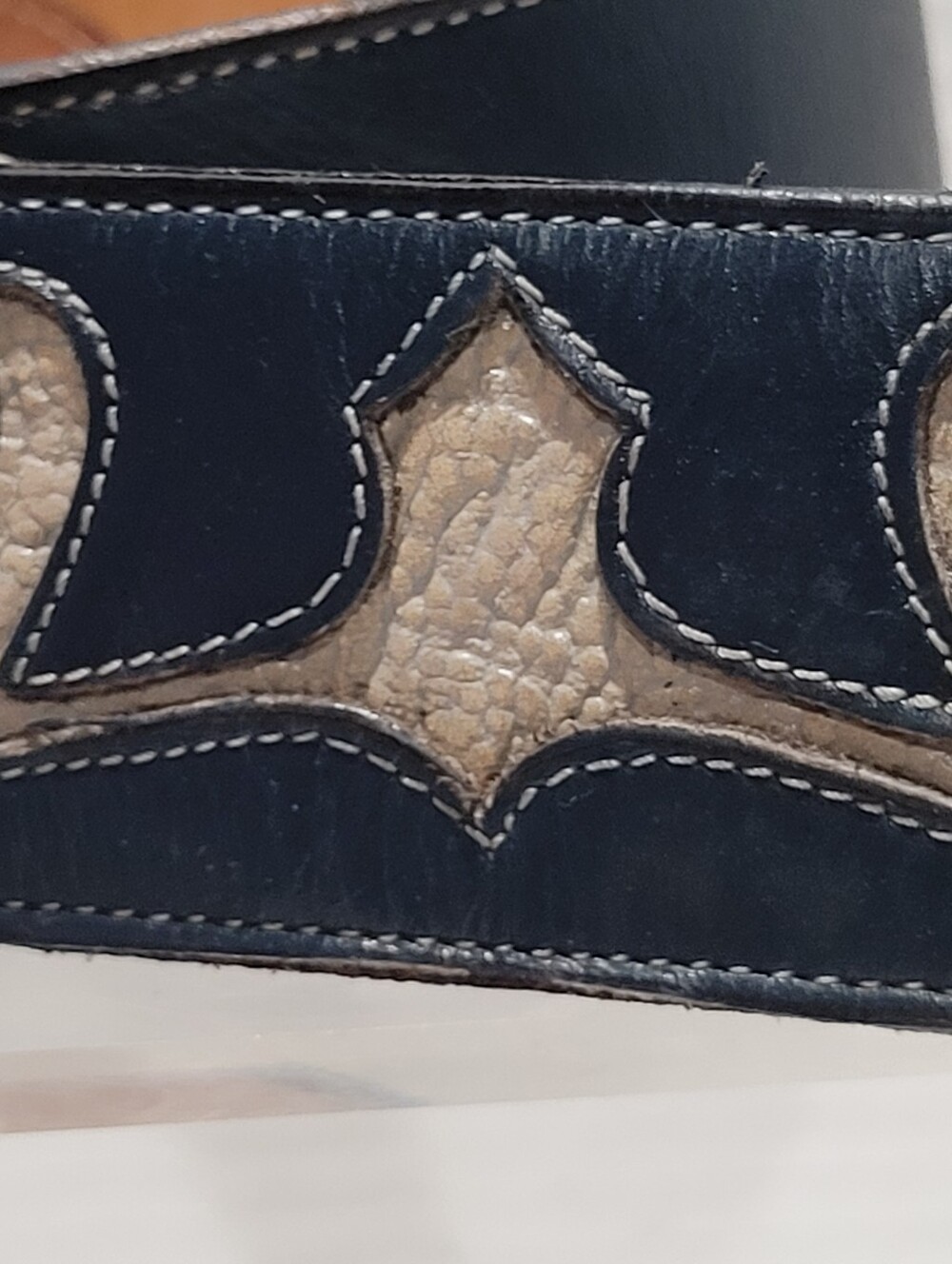Tony Lama Mens Western Cowboy Leather Belt 46 Blue Grey Cowhide Leather W Buckle - Picture 8 of 16